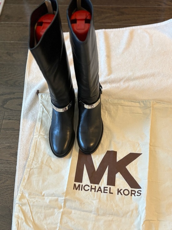 Michael Kors Shoes - NWOT Michael Kors Black Leather Tall Boots with Silver Accent